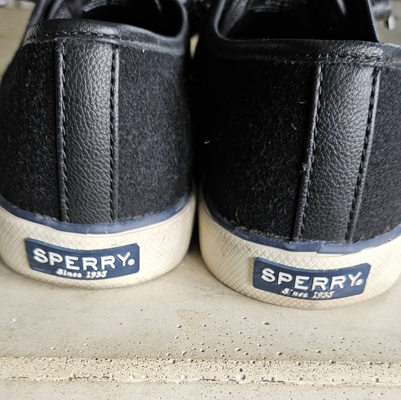 Sperry black wool leather Oxford sneakers size 8 memory foam casual fall comfort - Picture 4 of 8